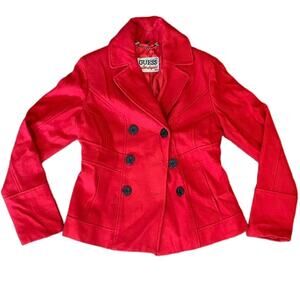 Guess Los Angeles 1981 Wool Blend Coat Size Medium Cherry Red Thick Collared EUC